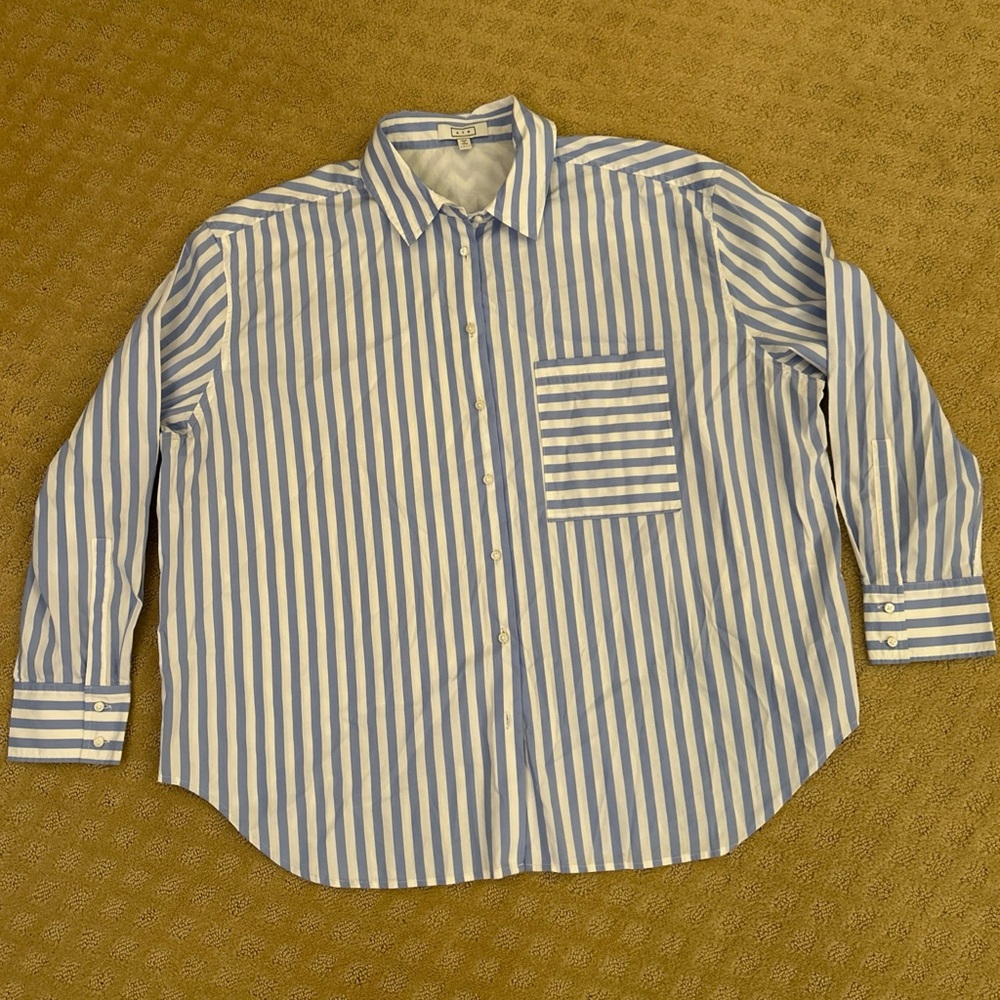 AYR The Deep End Blue and White Striped Shirt Cotton Sz XL